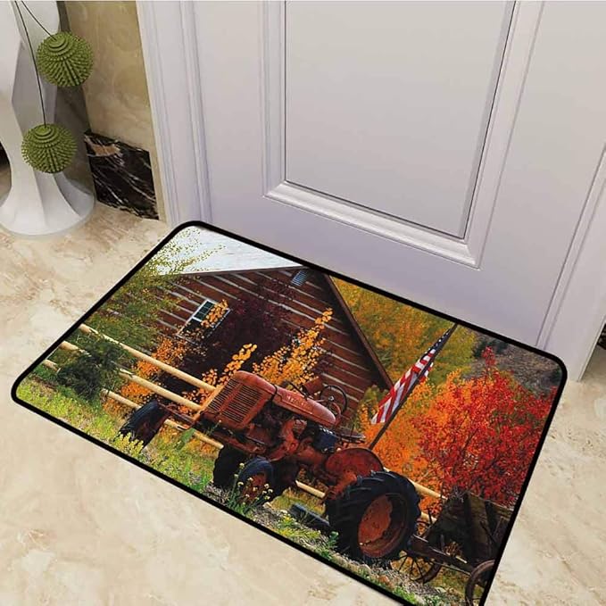 DESPKON Floor Mat Rustic Cabin with Rusty Tractor Country