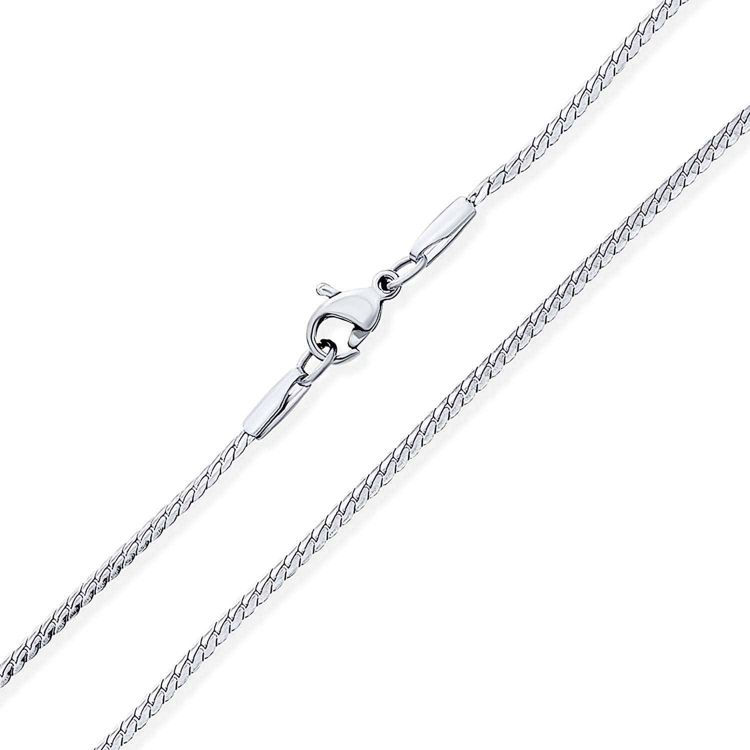 Bling Jewelry Unisex Thin Strong Simple Stylish Flat Serpentine Chain Necklace Silver Tone Stainless Steel Men Women Teens 20 Inch 1.5MM