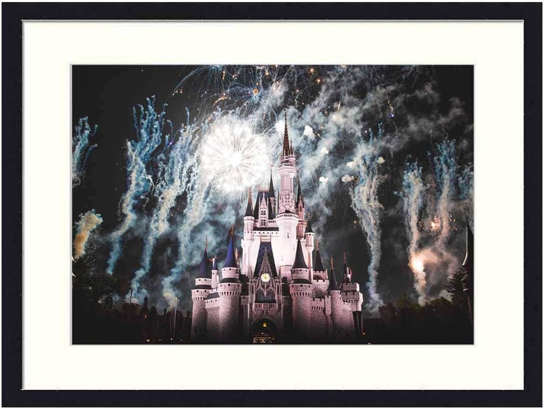 OiArt Wall Art Print Wood Framed Home Decor Picture Artwork(24x16 inch) - Disney Land Castle Night Dark Evening Lights