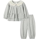 Mud Kingdom Girls Pajamas Set Long Sleeve Top and Pant Girls Peter Pan Collar Sleepwear 2-Piece Fall 2T- Size 8