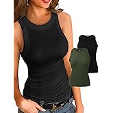 CHICME Womens 2 Piece Sleeveless Tank Tops Summer Casual Basic Ribbed Fitted Thick Strap Racerback Top
