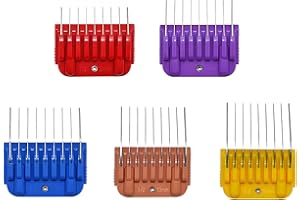 COSYONALL Animal Stainless Steel 5 Color Dog Guide Comb Set,Cutting Length 1/8"-5/8" for 10#/15#/30# A5 Detachable Blade,Compatible with Andis, Oster A5, Wahl KM Series Clipper Guards