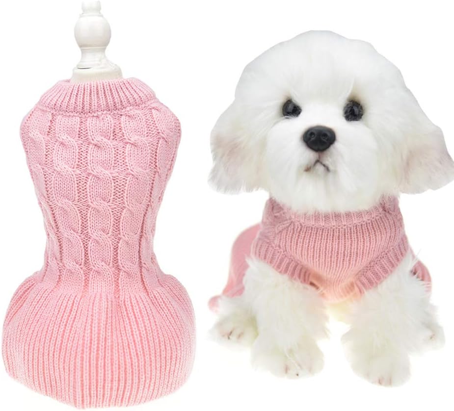 Small Dog Sweaters Female Girl Red Winter Warm Dog Princess Dress Clothes Dachshund Chihuahua Corgi (M(Bust 15.7inch), Pink)
