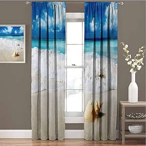 Cortinas opacas para dormitorio con diseño de conchas de mar y océano