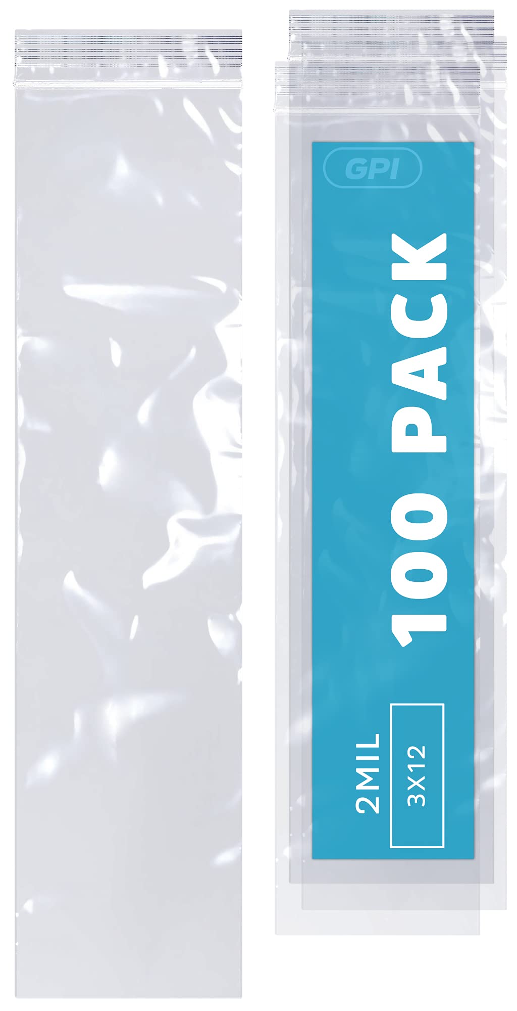 Photo 1 of 3" x 12" Extra Long Zip Bags, 100 Pack, Clear Plastic Reclosable Zip Baggies, 2 Mil Thick, Resealable Poly Bags for Packaging Insence, Necklaces & Jewelry. GPI