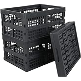 Idotry 3-PACK 15 L Folding Storage Crates, Stackable Collapsible Basket | Space-Saving Utility Containers, Dual Side Carry Cutout Handles, for Garage, Car, Grocery &amp; Home Organization