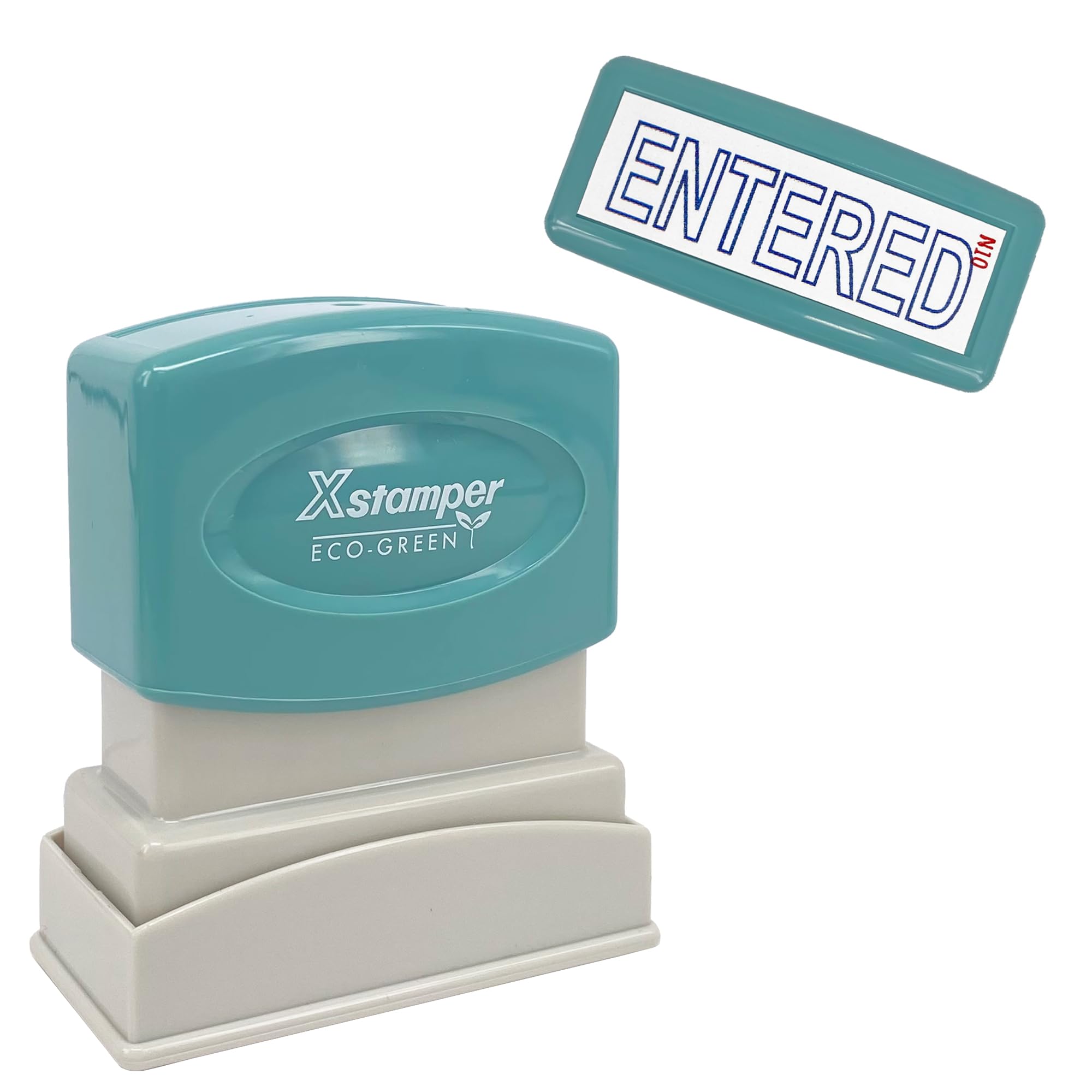 Xstamper Ink Stamp, Entered. Blue Ink (Impression Size: 13 x 42mm). Pre-Inked Stamper for Office or Business Use - Genuine Xstamper Self Inking Stamps — image 1