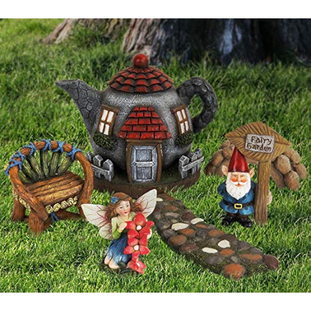 Fairy Garden Gnome Accessories Kit Hand Painted Miniature Teapot