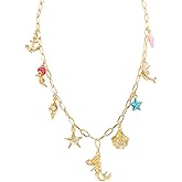 We We Chunky Antique Heart Charm Necklace for women Vintage Sun Stars Hearts Sea shell Starfish Beachy Boho Layers Charms Necklaces