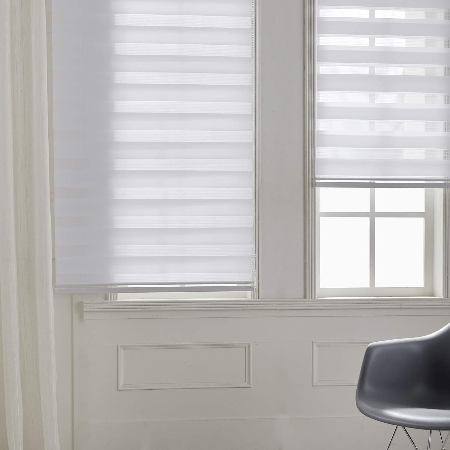 Taiyuhomes Day and Night Zebra Roller Blind Gradient Double Fabric Translucent or Blackout Vision Curtains for Window and Door with Aluminium Cassette (White - Image 4