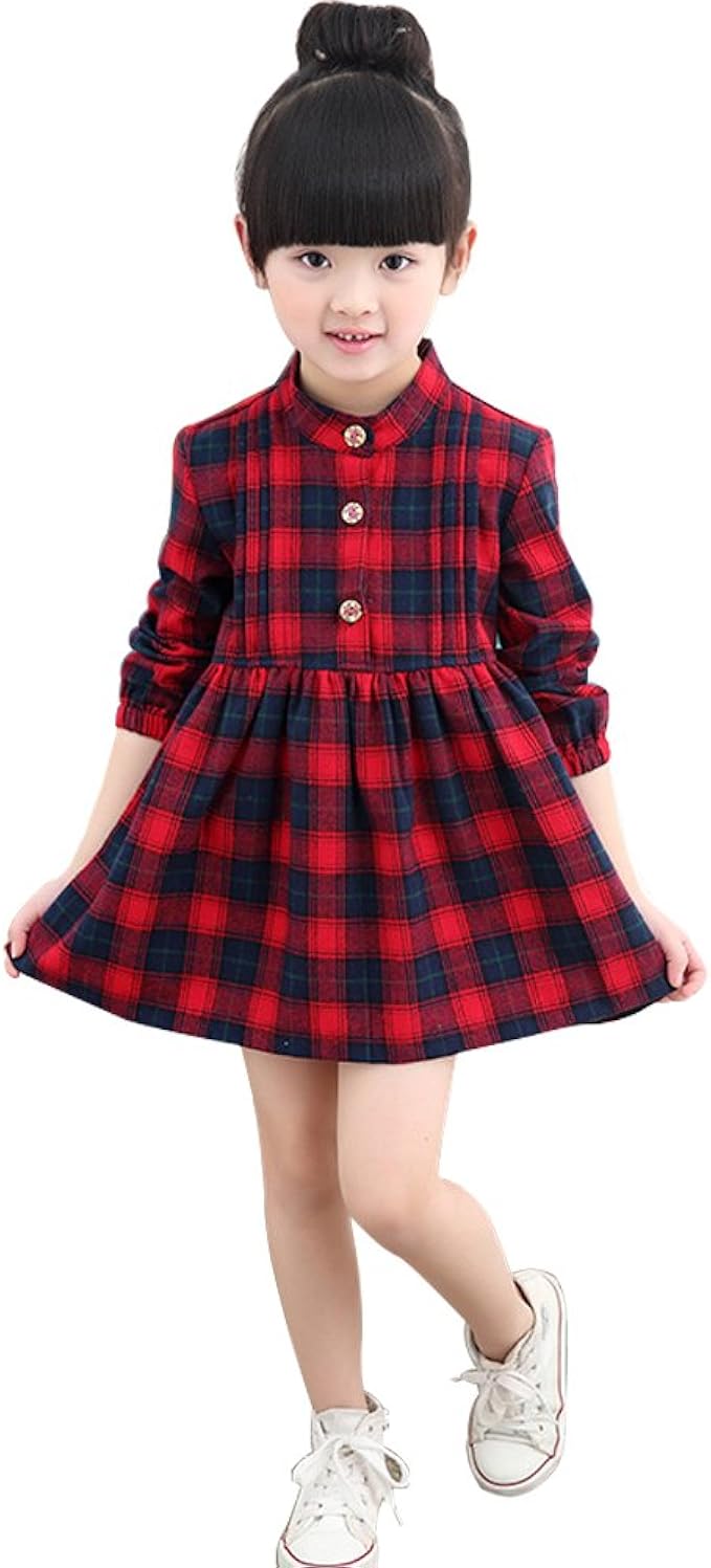 Amazon Co Jp Jindel キッズガールズワンピース 子供服 綿 やわらか 女の子 タータン 長袖 スカート トップス レッド 可愛い 秋 長袖 ワンピース 1cm 服 ファッション小物