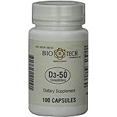 Bio-Tech Pharmacal D3-50 50,000 IU, 100 Capsules &ETH; All-Natural Supplement &ETH; Supports Bone, Heart Neuromuscular, &amp; Immune Health &ETH; No Dairy, Fish, Gluten, Peanut, Shellfish, &amp; Soy
