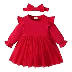 SOBOWO Infant Red Dress Baby Dress Red Baby Girl