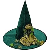 Generic Halloween Witch Hat Green Floral Vine Decor Wizard Hat for Women Halloween Carnival Christmas Cosplay Party Costume Headwear Accessory