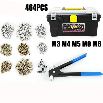 Hex Nuts 464pcs M3 M4 M5 M6 M8 Blind Rivet Nut Rivnut Nutsert Insert Tool Set Kit Box Business Industrial Fasteners Hardware Business Industrial