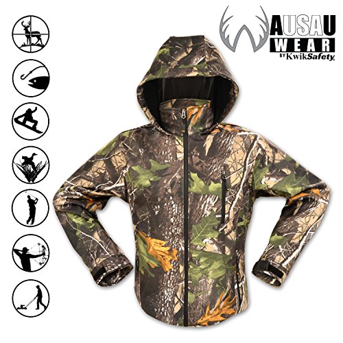 KwikSafety Camo Safety Jacket | Tactical Fishing, Camping, Shooting, Hunting & Military Gear | Waterproof & Insulated Soft Shell Hoodie Coat w/ Water Resistant Zipper for Men & Women | Camouflage M