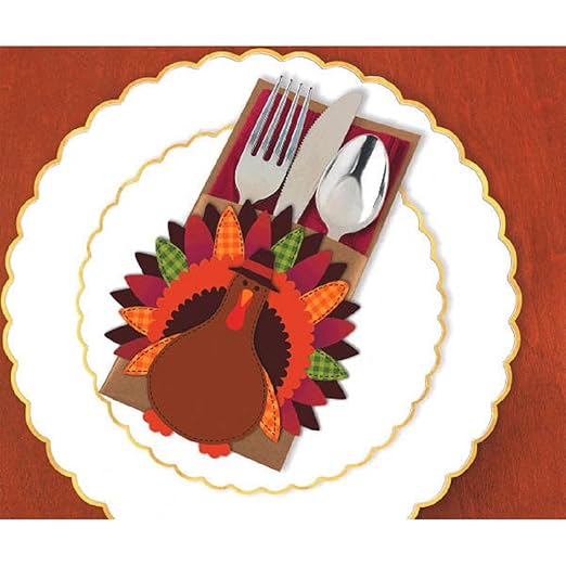 Amscan Thanksgiving Turkey Cutlery Holder Deluxe Multi-Pack Paper - 12 Pack