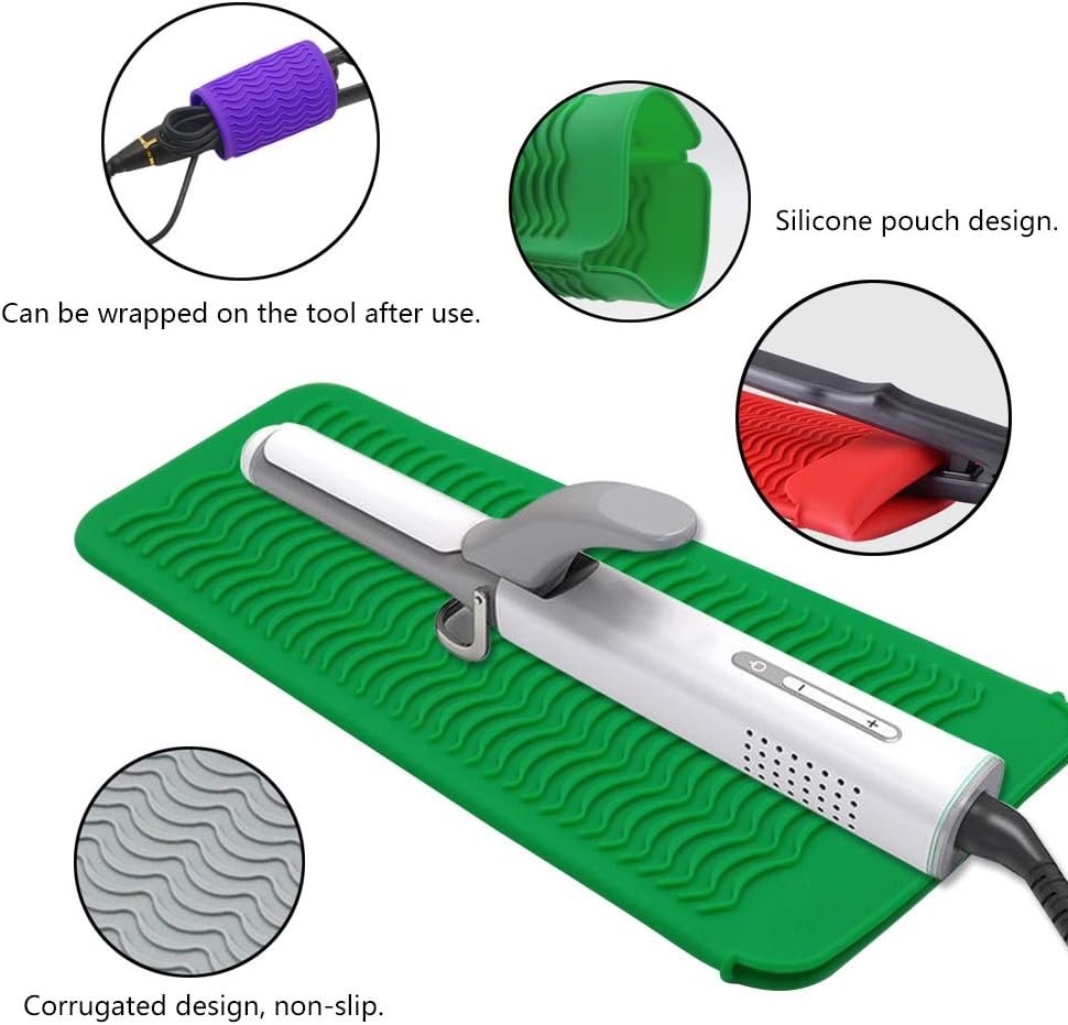 Heat Resistant Silicone Mat Pouch for Flat Iron, Curler Wand, Hot Waver, Salon Tools Appliances, Portable Styling Heat mat, Curling Iron pad Cover, Hair Straightener Travel Bag Case (1Purple): Health & Personal Care