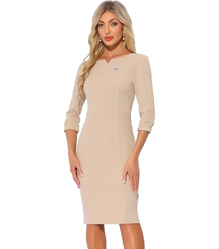 Anne Klein Women's 3/4 Sleeve Classic V-Neck Wrap Dress Black at Amazon Women's Clothing store