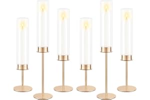 POKINE Gold Candle Holders Set of 6 for Glass Taper Candle Holders,Hurricane Candlestick Holder for Home Decor, Wedding, Dinning, Party Decorative, Anniversary (6,Gold)