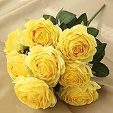 Jasion Artificial Roses Flowers 10 Heads Arrangement Silk Bouquet Glorious Meanings for Home Office Parties and Wedding Decoration (Yellow)