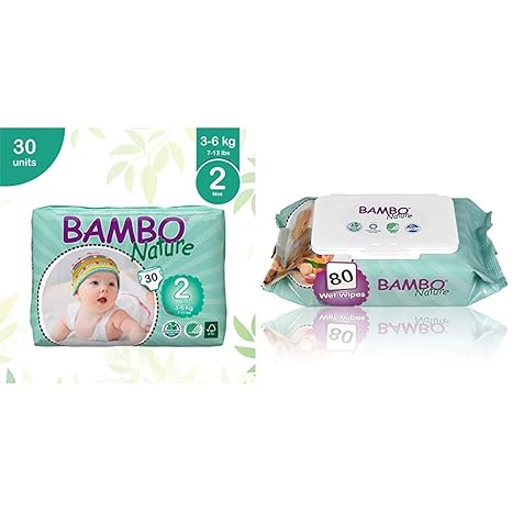 Bambo Nature Premium Baby Diapers - Small Size, 30 Count, for Infant (1-3 Months) - Super Absorbent and Eco-Friendly & Bambo Nature | Baby Wipes | 1 x 80s