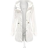 Gyozelem Women Trench Coat Windbreaker Zip Up Jacket With Pockets Casual Long Sleeve Outwear with Waist Drawstring