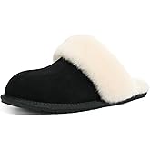 KIDMI 100% Genuine Leather Slippers for Women Fuzzy Winter Scuff House Shoes Cozy Warm Slip on Bedroom Slippers Indoor Outdoor