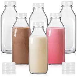Peryiter 6 Pcs Glass Milk Bottle with Lid Reusable