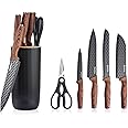 GOODA Kitchen Knife Set With Block,6-Piece Professional Chef Cooking Knives Set For Kitchen,Non-Stick Stainless Steel Knife Block Set (Black)