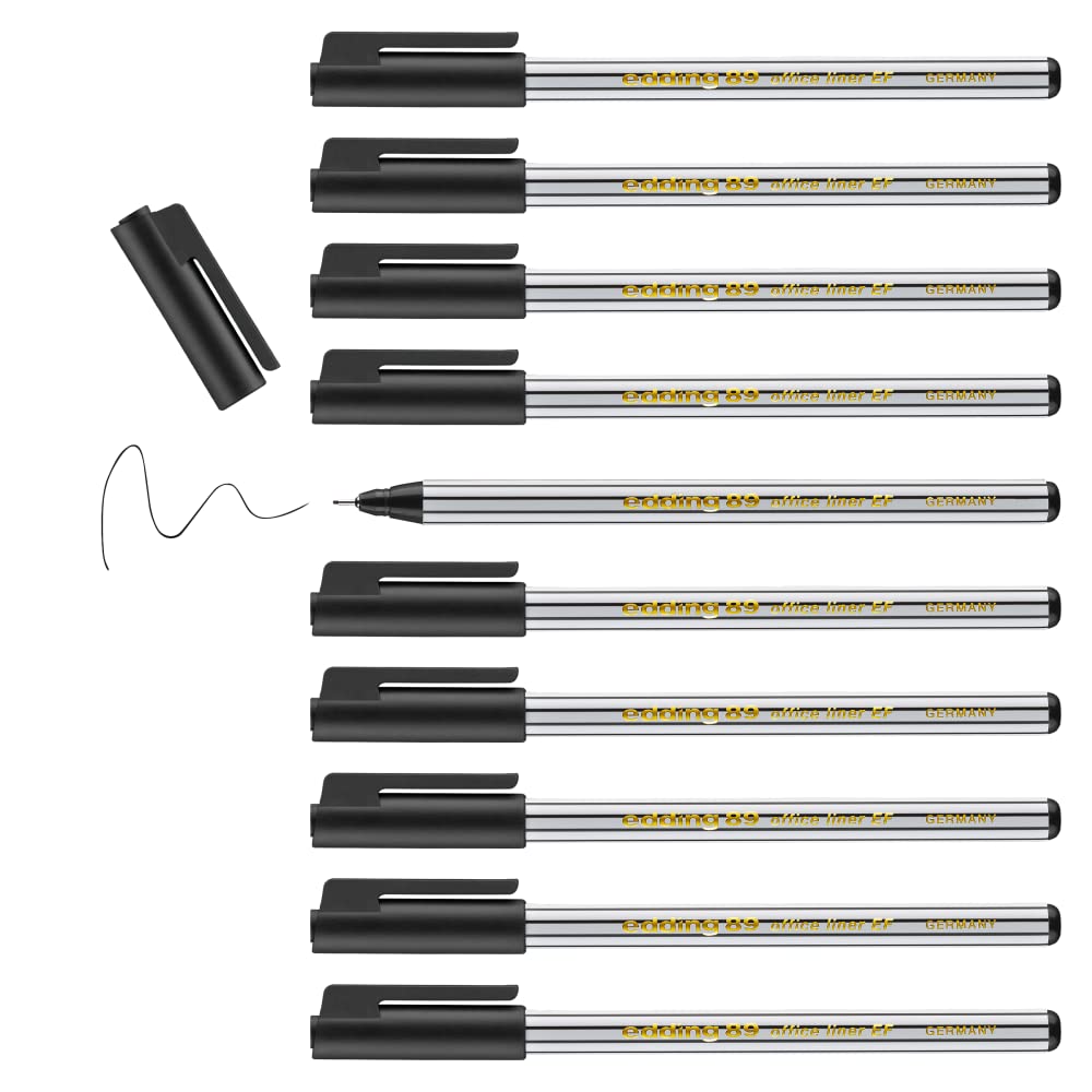 edding 89 - fineliner - black - 10 pens - extra fine round tip 0.3 mm - thin fibre pen for fine, precise writing, underlining, drawing - in the office or at home and at school — image 1