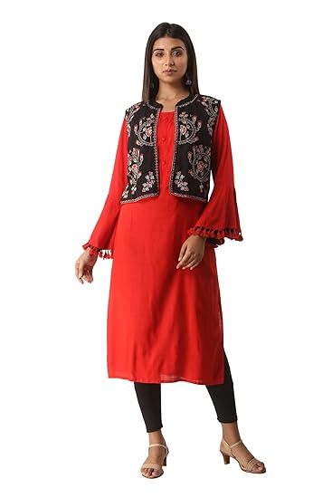 Women's Rayon Kurta with Jacket/Kurti With Hand Embroidery Jacket/Women's Kurti Jacket Set