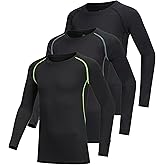 AYESZEQ 3 Pack Youth Boys & Girls Long Sleeve Compression Shirts Sports Base Layer for Kids Cold Gear