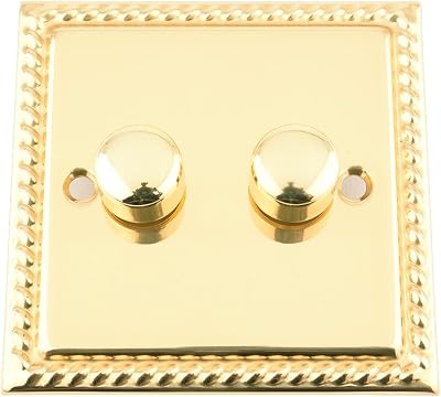 A5 Products 2 Gang Dimmer Switch 400W Polished Brass Georgian 10 Amp 2 Way
