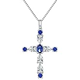 JiaYangJY Silver Cross Necklace Sterling Silver Cross Pendant with Sparkling 12 Birthstone Color CZ Vintage Baroque Christian Jewelry