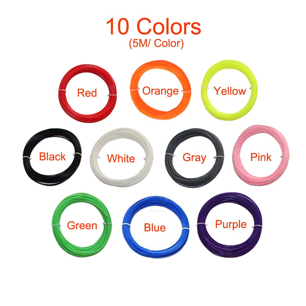 PLA 3D Pen Filament Refills (10 Colors, 16 Feet Each) 1.75mm PLA Filament for 3D Printer Pen by CFTech (10 Color)