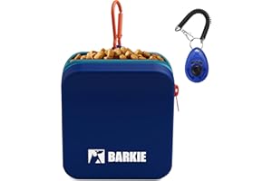 BARKIE Dog Treat Pouch with Clicker for Training, Silicone Treat Container, Zipper Closure and Waist Clip Treat Bag, Pet Supplies and Dog Essentials for Puppy & Dog Training Walking (Blue)