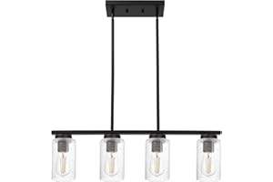 TODOLUZ Black Kitchen Island Light with Seeded Glass Shade, 4-Lights Farmhouse Chandelier Ceiling Pendant Lighting Fixture for Dining Room