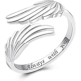 YLT 925 Sterling Silver Feather Angel Wings Ring Adjustable Dainty Wrap Open Thumb Rings for Women