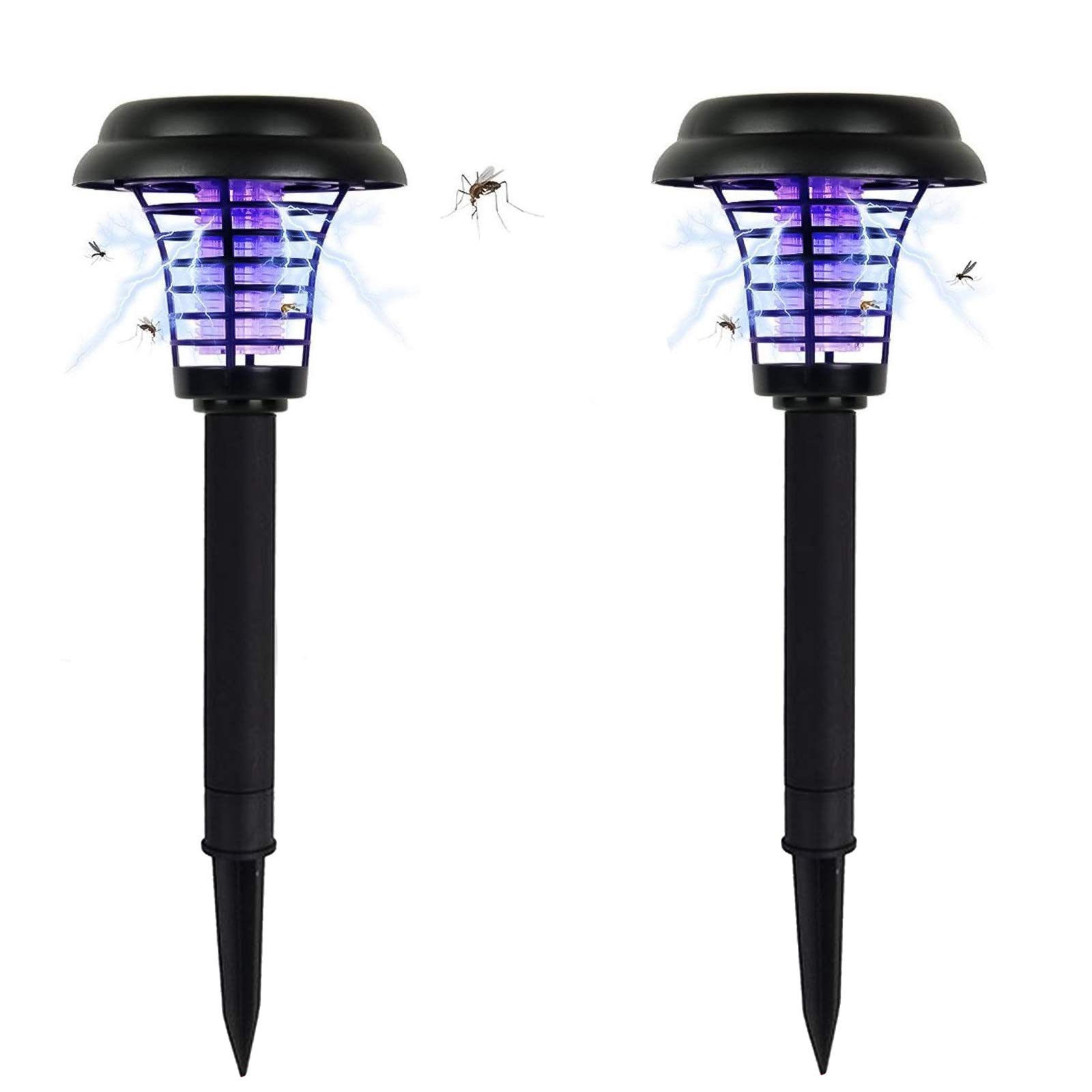 2 Pack Solar Repellent Lights Outdoor,DINOWIN Mosquito Killer Lamp Electronic Insect Killer UV,2 Modes Insect Mosquito Worm Killer-Landscape Ground Pathway Garden Lighting (Path UV Light)
