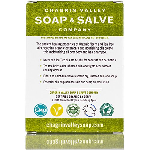 Organic Natural Shampoo & Soap Bar, Neem & Tee Trea 2X Pack, Chagrin Valley Soap & Salve