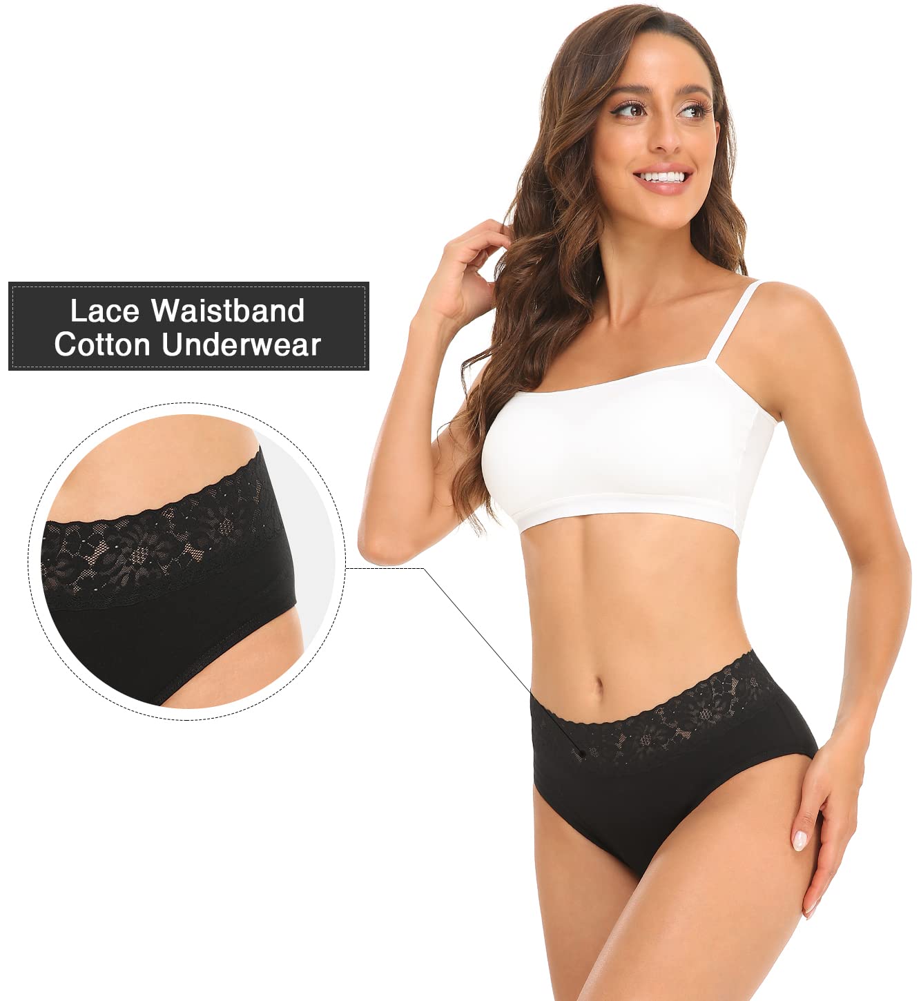 Wealurre Damen Unterhosen Baumwolle Slip Damen Unterwäsche Spitze Unterwäsche Frauen Höschen 5er Pack (6004 Black,M) 2