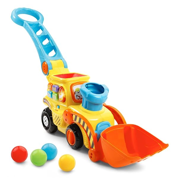VTECH POP-A-BALLS PUSH AND POP BULLDOZER, YELLOW