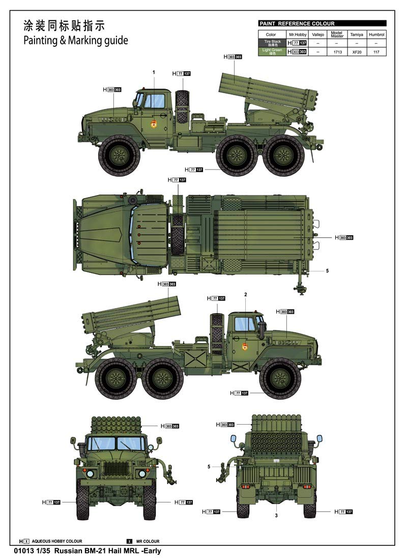 Trumpeter Early Version BM-21 Russian Grad Multiple Rocket Launcher Model Kit, Scale 1/35