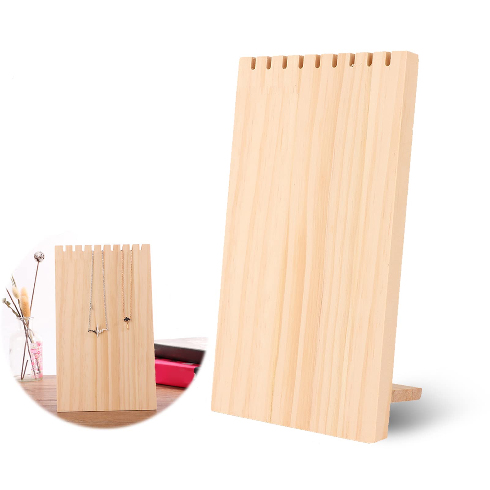 DAUERHAFT 9 Slots Simple Wooden Necklace Stand,Desk Decor Ornament,Necklace Jewelry Display Board Stand Storage