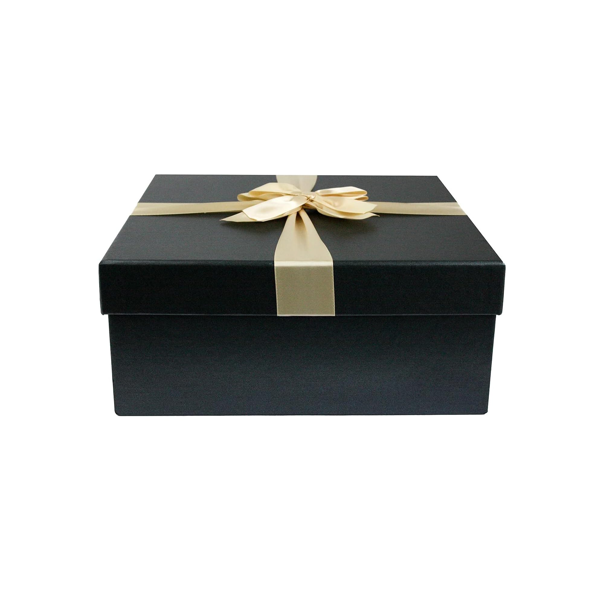 Emartbuy Black Rigid Gift Box with Ribbon – 20 x 20 x 8 cm – Luxury Cardboard Presentation Box | Premium Packaging for Hampers, Birthdays, Weddings, Corporate Gifting