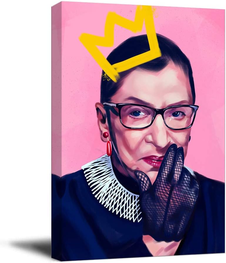 Ruth Bader Ginsburg Office Wall Decor Artwork Art 16" x 24" Wooden Framed Portrait Poster RBG Feminist Art Print Chic Office Art, Stretched and Ready to Hang