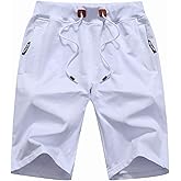 FoxQ Mens Casual Drawstring Shorts with Zipper Pockets Elastic Waist