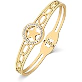 TIZURO Stainless Steel 18K Gold Silver Plated Crystal Lucky Star Bracelets Fun Pentacle Hollow Out Cuff Bangle Jewelry For Women Friendship Charms Gifts