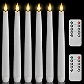 Homemory 6 Pcs Waxy Flameless Taper Candles with Remote, Led Candlesticks Classic Tall Candle, Flickering Battery Operated Taper Candles for Bedroom, Dining Room, White, 9.6 inches